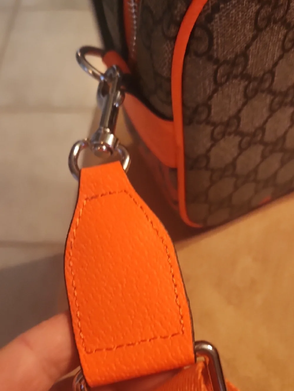 Inspired By Desiner Brown Supreme Crossbody with Orange Accents - Picture 3 of 16